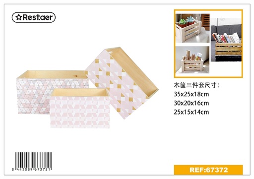 [67372]  set de tres cestas de madera 35x25x18 cm - Almacenaje decorativo