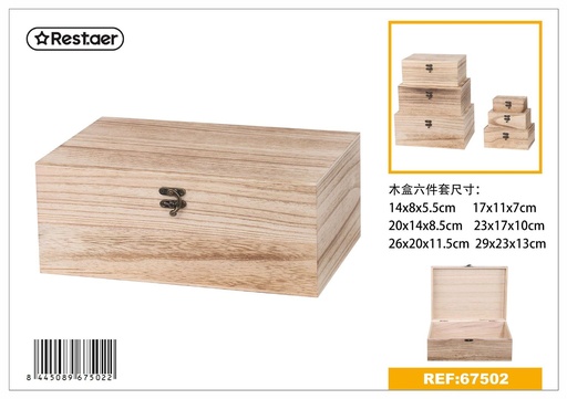 [67502] Caja de madera 6 piezas 29x23x13 cm - Artículos de regalo