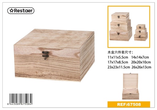 [67508] Caja de madera 6pcs 26x26x13cm almacenamiento decorativo