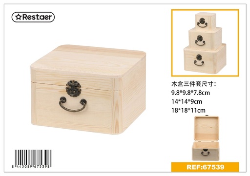 [67539] Set de caja de madera arce 3 piezas 18*18*11 cm - Caja de regalo