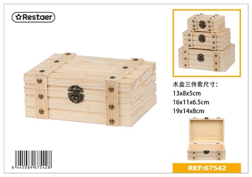 [67542] Set de 3 cajas de madera 19x14x8 cm - Artículos de regalo