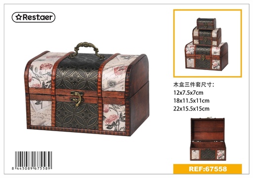 [67558] Set de caja de madera 3pcs 22x15.5x15cm