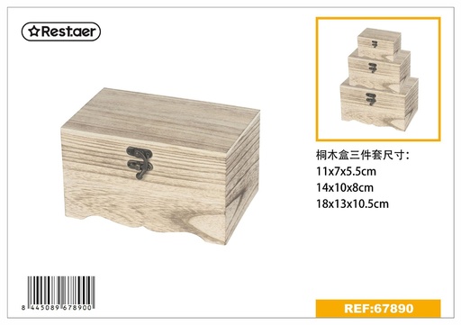 [67890] Set de 3 cajas de madera 18*13*10.5cm almacenamiento y organización