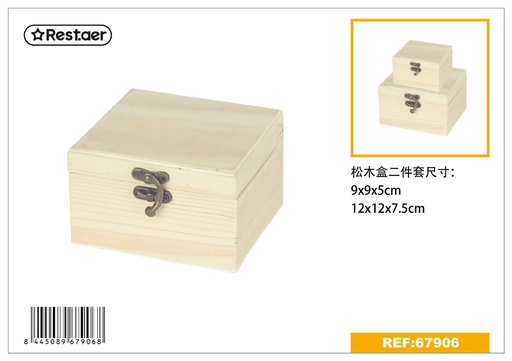 [67906] Caja de madera 2pcs 12x12x7.5cm para almacenamiento y organización