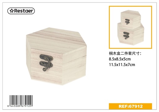 [67912] Caja de madera hexagonal 2pcs 11.5x11.5x7cm para almacenamiento y regalos