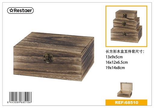 [68510] Set de cajas de madera 19x14x8cm, 16x12x6.5cm, 13x9x5cm para almacenamiento y regalos