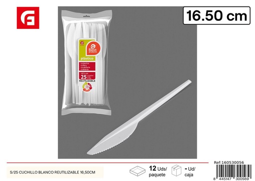 [160530056] Cuchillo reutilizable blanco de 16.50 cm - Cubiertos desechables