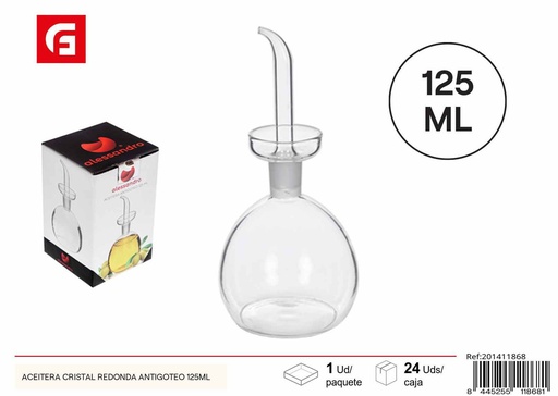 [201411868] Aceitera de cristal redonda antigoteo 125 ml - Utensilios de cocina