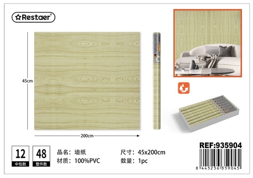 [935904] Rollo adhesivo de papel pintado imitación madera 45cm*20cm para decoración