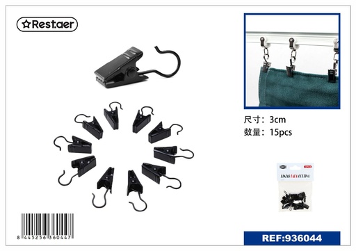 [936044] Pinza 15PCS negra - Accesorios de barra cortina