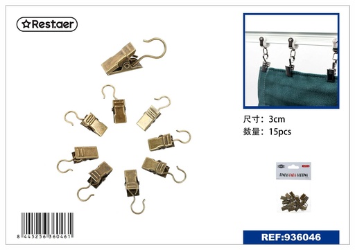 [936046] Pinza para cortinas de color antiguo con 15 piezas - Accesorios para cortinas