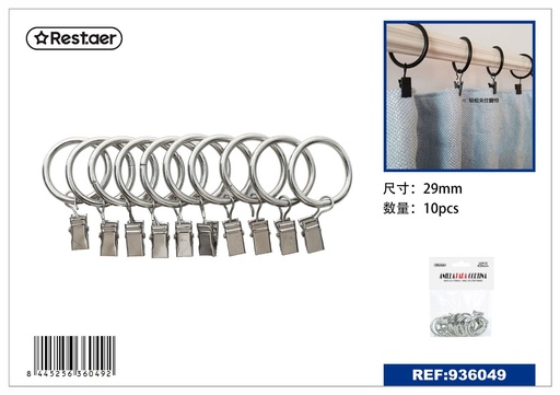 [936049] Anillas de cortina metálicas con clip plateadas 10 pcs - Accesorios para cortinas