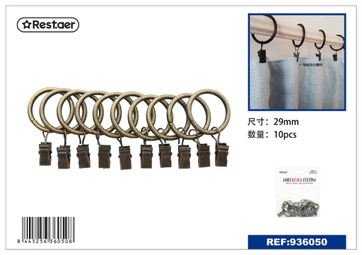 [936050] Anillas de cortina metálicas con clip color bronce 10 pcs - Accesorios para cortinas