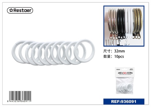 [936091] Anillas de cortina de metal con interior pintado 10pcs blancas para cortinas