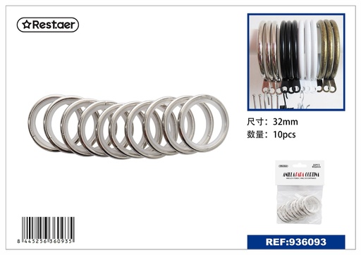 [936093] Anillas de cortina 10pcs plateadas para colgar cortinas