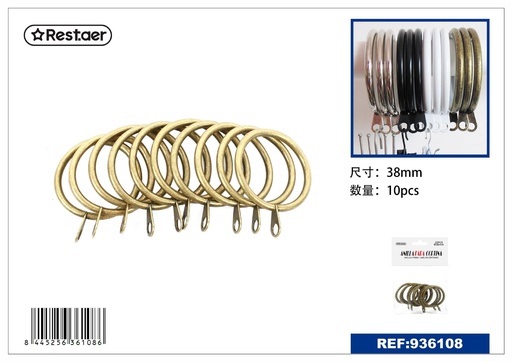 [936108] Anillas de cortina metálicas 38mm 10pcs color cobre para decoraciones