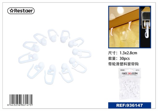 [936147] Ganchos con rodillo para cortinas 30 pcs - Accesorios para cortinas