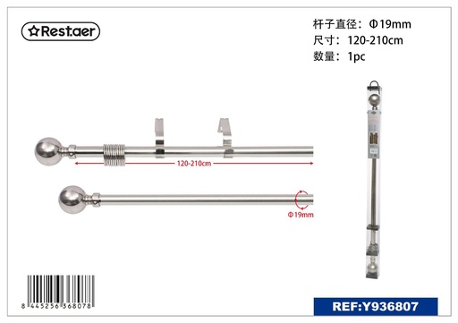 [Y936807] Barra de cortina metálica plateada 120-210cm para ventanas