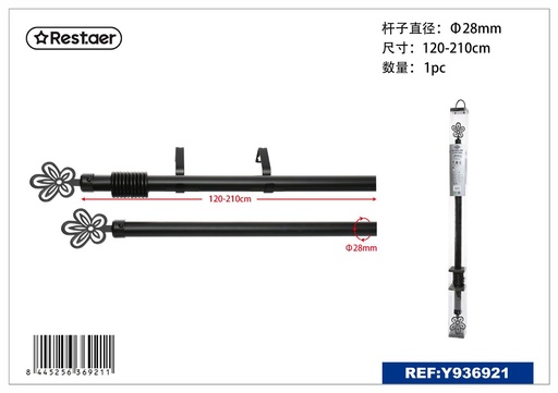 [Y936921] Barra de cortina negra 28mm 120-210cm para hogar