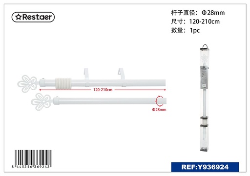 [Y936924] Barra de cortina metálica blanca 28mm 120-210cm extensible