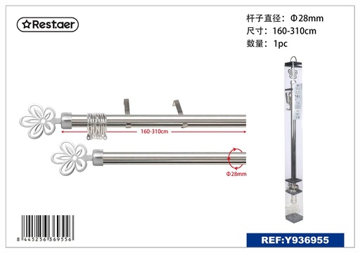 [Y936955] Barra de cortina metálica 160-310cm plata para ventanas