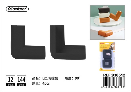 [938512] Protector para bordes forma L negro 4PCS - Seguridad en el hogar