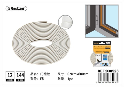 [938523] Burlete aislante autoadhesivo perfil I 0.9x6 m