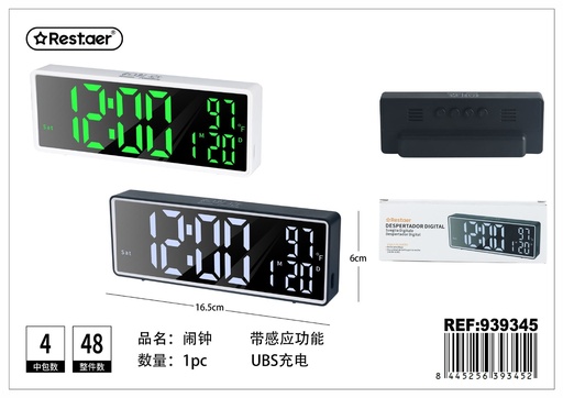 [939345] Despertador digital USB recargable 16.5*6*3.3 cm - Temporizadores y alarmas