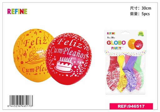 [946517] Globos estampados 5pcs 30cm para fiestas