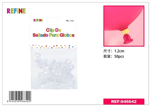 [946642] Clips para sellado de globos 50pcs blanco 1.2cm para fiestas