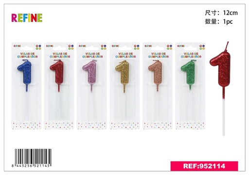[952114] Vela de cumpleaños N-1 en color dorado 12*3 cm - Artículos para fiestas