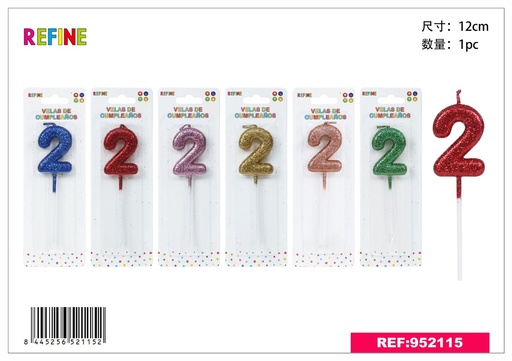[952115] Vela de cumpleaños N-2 en color dorado 12*3 cm - Artículos para fiestas