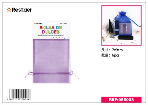 [955008] Bolsita multiusos de malla morada 7*9cm 6PCS - Artículos de regalo