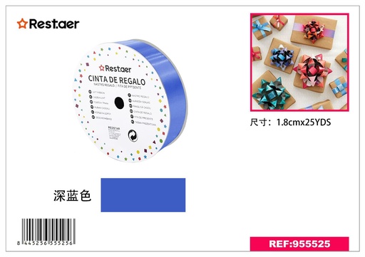 [955525] Cinta de regalo de plástico 1.8cm azul para envoltura y decoración