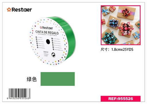 [955526] Cinta de regalo de plástico verde 1.8 cm - Artículos de fiesta