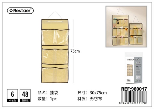 [960017] Organizador colgante de tela con 6 bolsillos