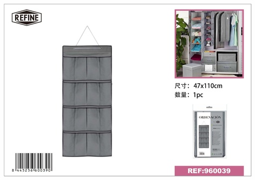 [960039] Organizador colgante gris de no tejido 16 bolsillos 47x110cm