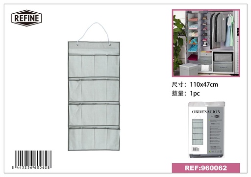 [960062] Organizador colgante de tela 16 bolsillos 47cm*110cm gris - Almacenamiento del hogar