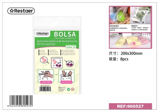 [960527] Bolsas con Cierre Hermético 8Pcs 200x300mm - Almacenamiento