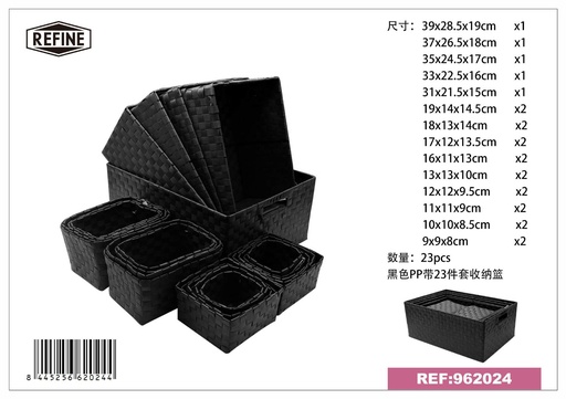 [962024] Cesta de almacenamiento 23 piezas negro - Accesorios de hogar y organización
