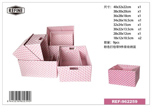 [962259] Cesta de almacenamiento 9pcs rosa con asa