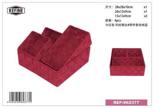[962377] Cesta de almacenamiento 4 piezas roja - Artículos de hogar