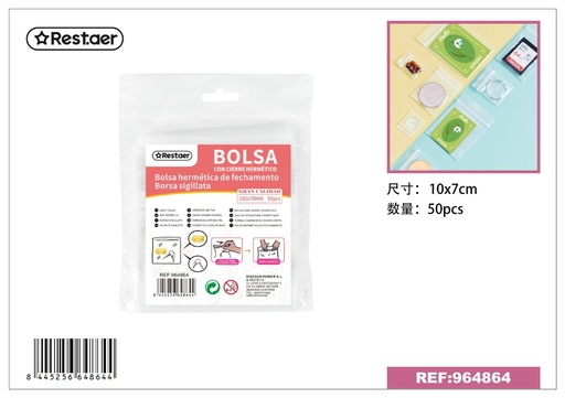 [964864] Bolsas con cierre hermético 50pcs 10x7cm para almacenamiento de alimentos y objetos