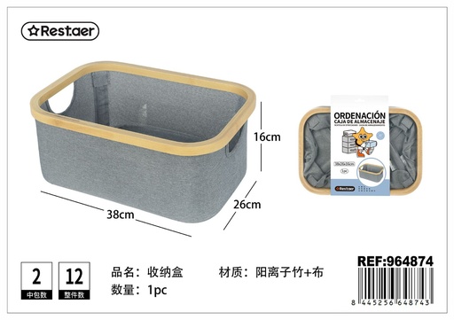 [964874] Caja de bambú con asas 38x26x16cm para almacenamiento y organización del hogar