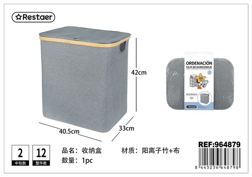 [964879] Caja de bambú con asas y tapa 40.5x33x42cm para almacenamiento