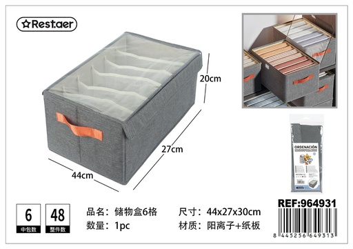 [964931] Cesta de almacenamiento con tapa 6 compartimentos 44*27*20cm