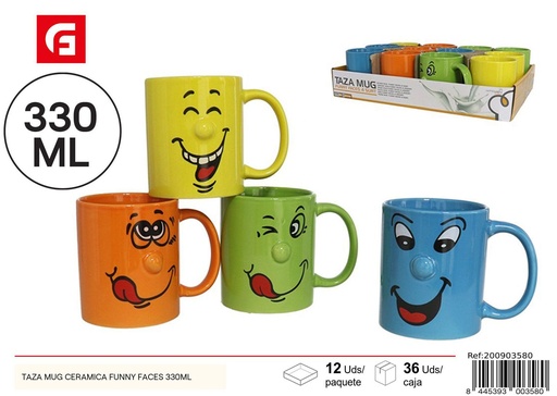 [200903580] Taza mug de cerámica Funny Faces 330ml para bebidas