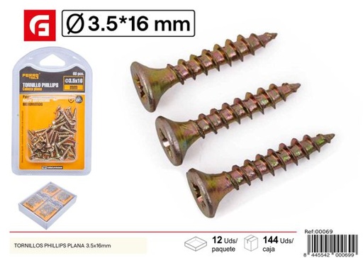 [00069] Tornillos phillips plana 3.5x16mm para fijación