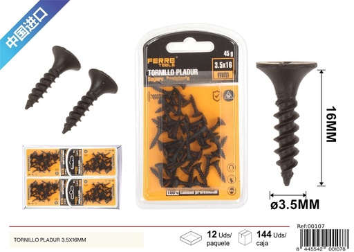 [00107] Tornillo pladur negro 3.5x16 mm - Herrajes y accesorios