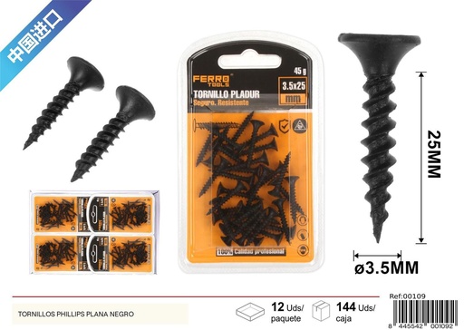 [00109] Tornillo pladur negro 3.5x25 mm - Herrajes y accesorios